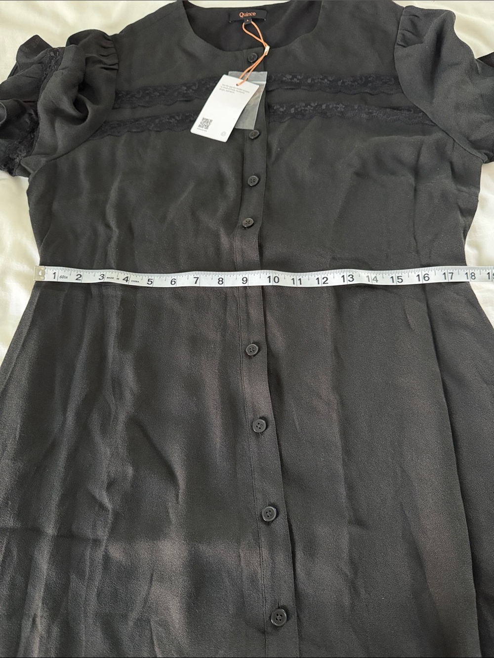 NWT Quince Lightweight Crepe Lace Inset Midi Dress Black Large NEW - Picture 11 of 13